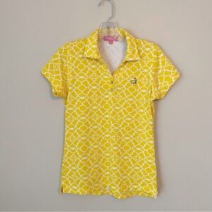 Magnolia Lane Masters Golf Short Sleeve Polo Top Yellow and White - Small